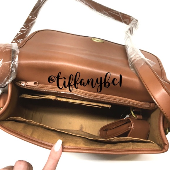 Soft Front Flap Shoulder Bag Faux Leather Tan - Picture 6 of 14